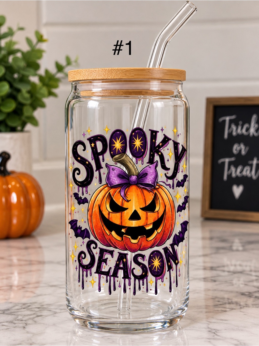 Buy now* 16 ounce glass tumbler with bamboo lid and straw